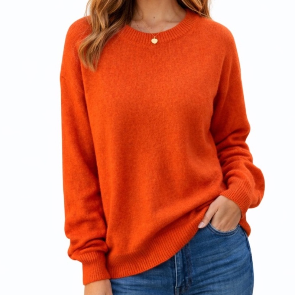Primark Women’s Sweater Small Orange Wool‎ Blend Crew Neck Pullover